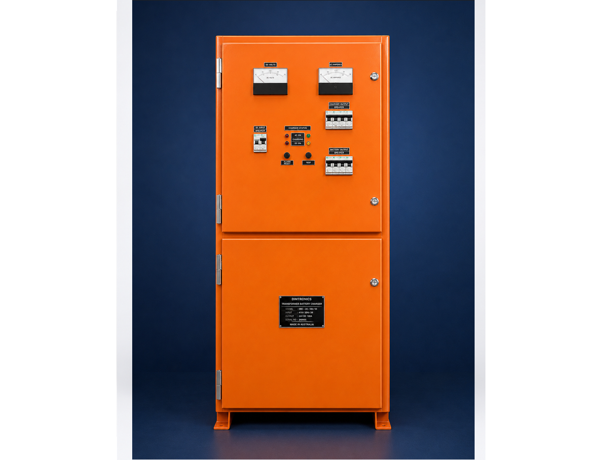 Orange industrial transformer charger cabinet